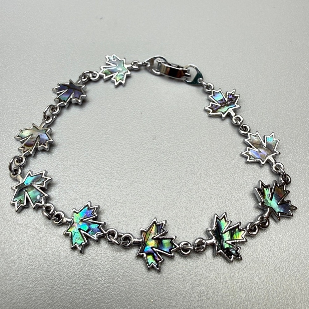 Maple Leaf Abalone Shell Necklace and Bracelet Set 18" & 7.25" - Picture 7 of 11